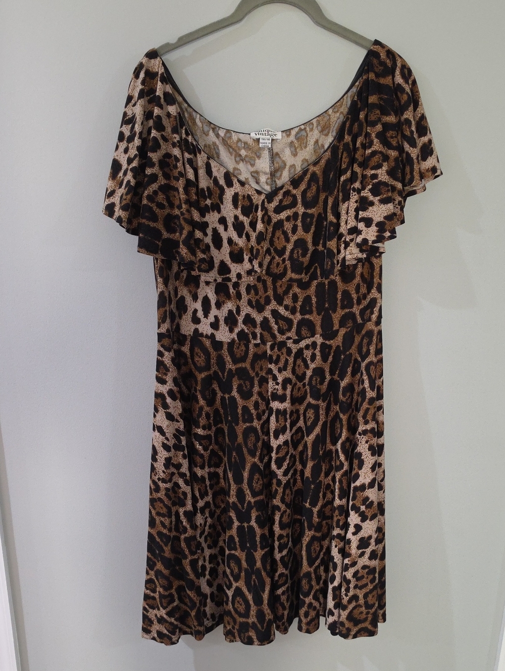 Unique Vintage Leopard Print Flutter Sleeve Mini Dress - Brown & Black